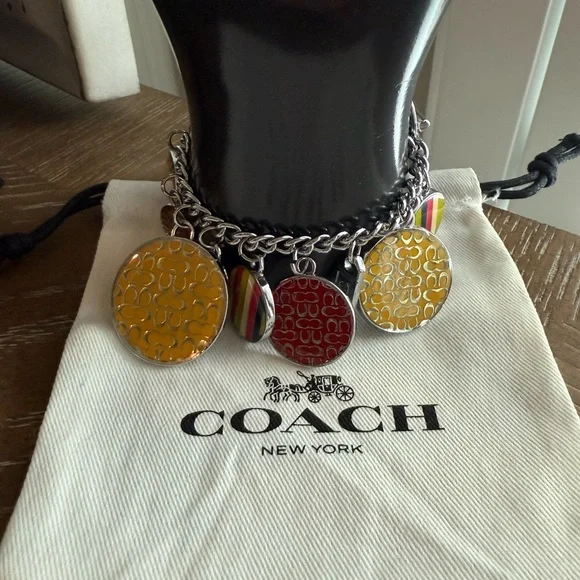 Coach Rare silver toned Gold&Red enamel Charm Bracelet NWOT w branded dust bag - Picture 7 of 9